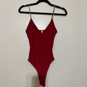 Chocolate Brand Women's Red Rhinestone Strap Bodysuit Size S (4/6)